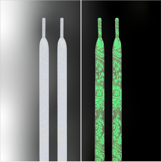 White | Paisley Glow in the Dark Laces